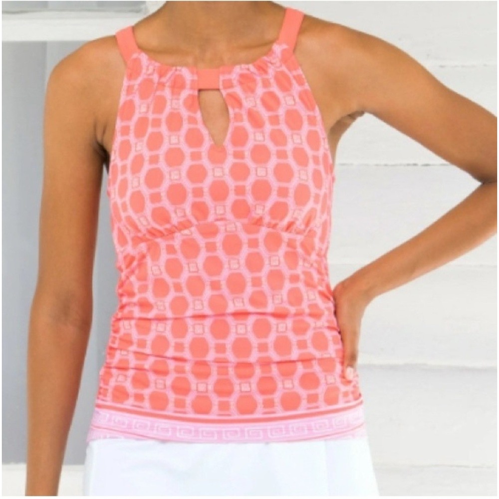 Cabana Life NWT Spring Regatta Coral Halter Neck UPF 50+ Tankini Swimsuit Top